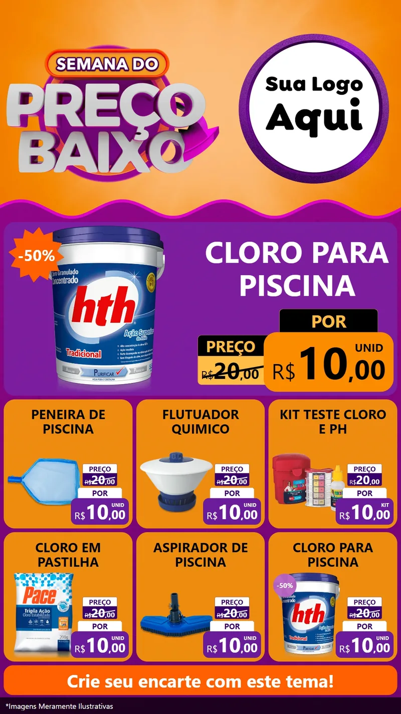 Modelo de Rede Social para Stories com o tema Semana do Preço Baixo para Produtos para Piscina