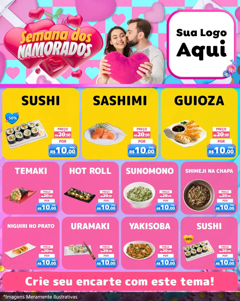 Modelo de Rede Social para Feed Instagram com o tema Semana dos Namorados para Comida japonesa