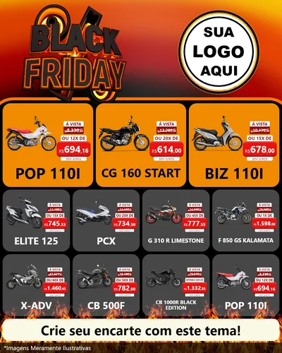 Modelo de Rede Social para Feed Instagram com o tema Black Friday para Concessionaria de Motos