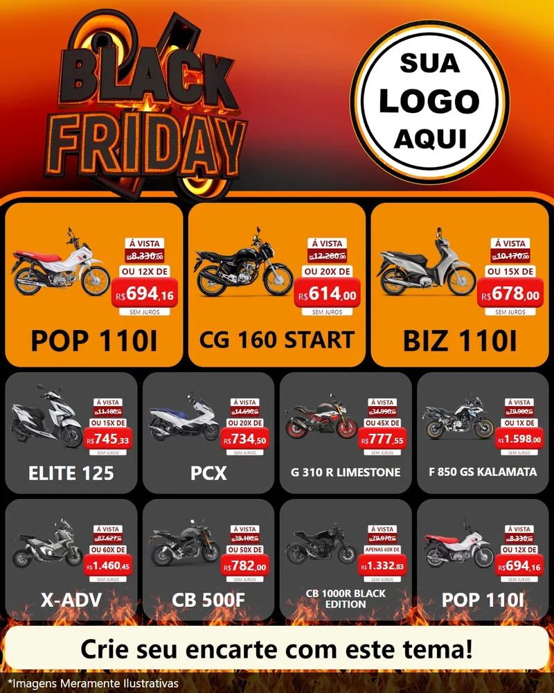 Modelo de Rede Social para Feed Instagram com o tema Black Friday para Concessionaria de Motos