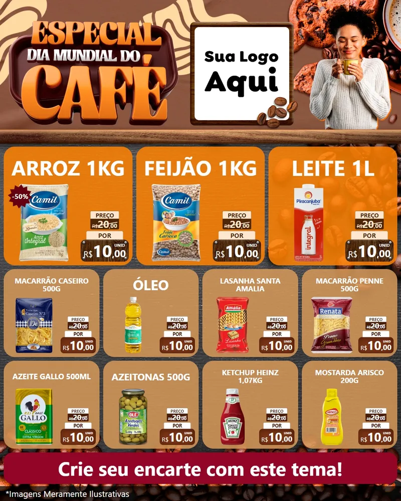 Modelo de Rede Social para Feed Instagram com o tema Especial Dia Mundial do Café para Supermercado