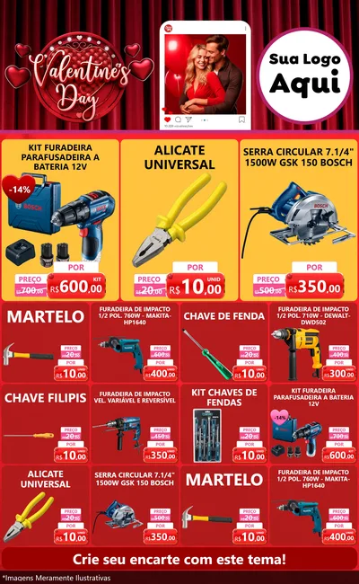 Modelo de Encarte para Encarte Grande com o tema Valentine's Day para Maquinas e Ferramentas