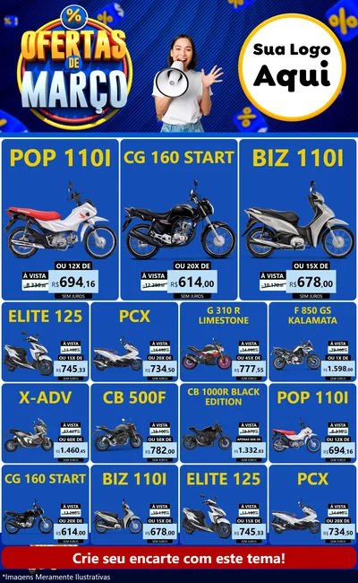 Modelo de Encarte para Encarte Grande com o tema Ofertas de Março para Concessionaria de Motos