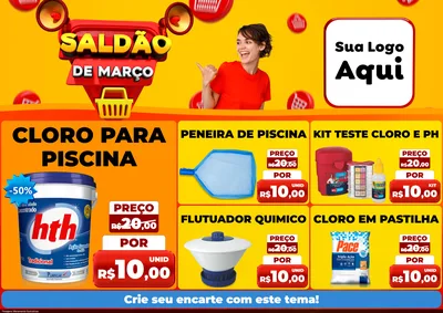 Modelo de Encarte para Encarte A4 Horizontal com o tema Saldão de Março para Produtos para Piscina