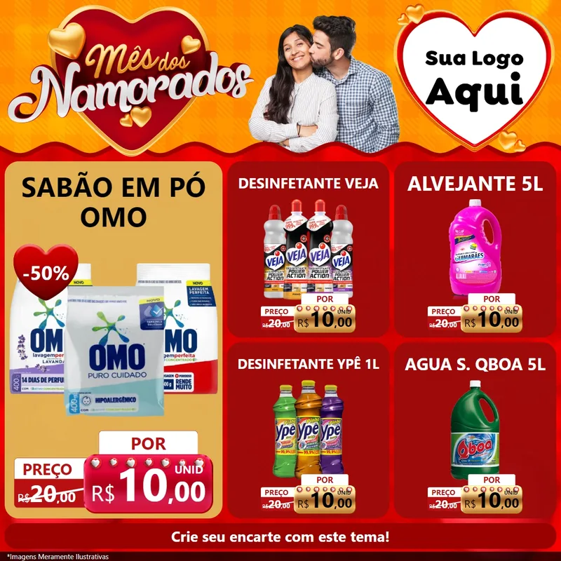 Modelo de Rede Social para Feed Facebook com o tema Mês dos Namorados para Produtos de Limpeza