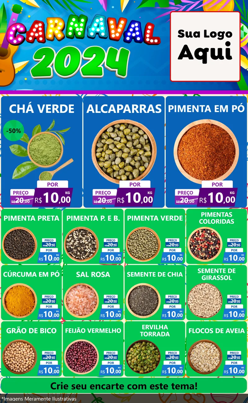 Modelo de Encarte para Encarte Grande com o tema Carnaval 2027 para Produtos Naturais
