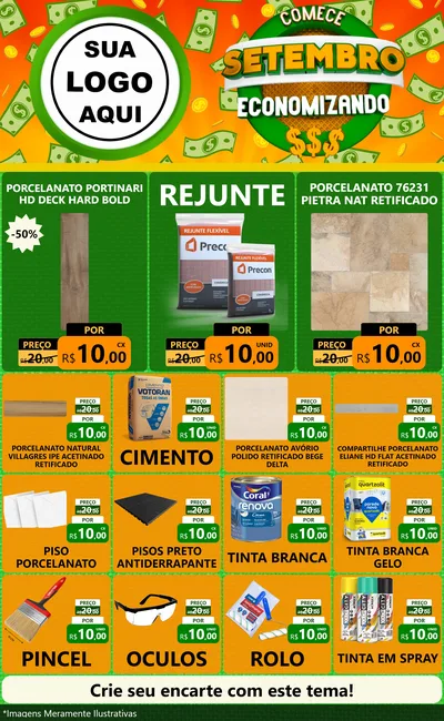 Modelo de Encarte para Encarte Grande com o tema Comece Setembro Economizando para Pisos e revestimentos
