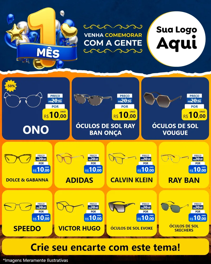 Modelo de Rede Social para Feed Instagram com o tema Um Mês de Aniversário para Óticas