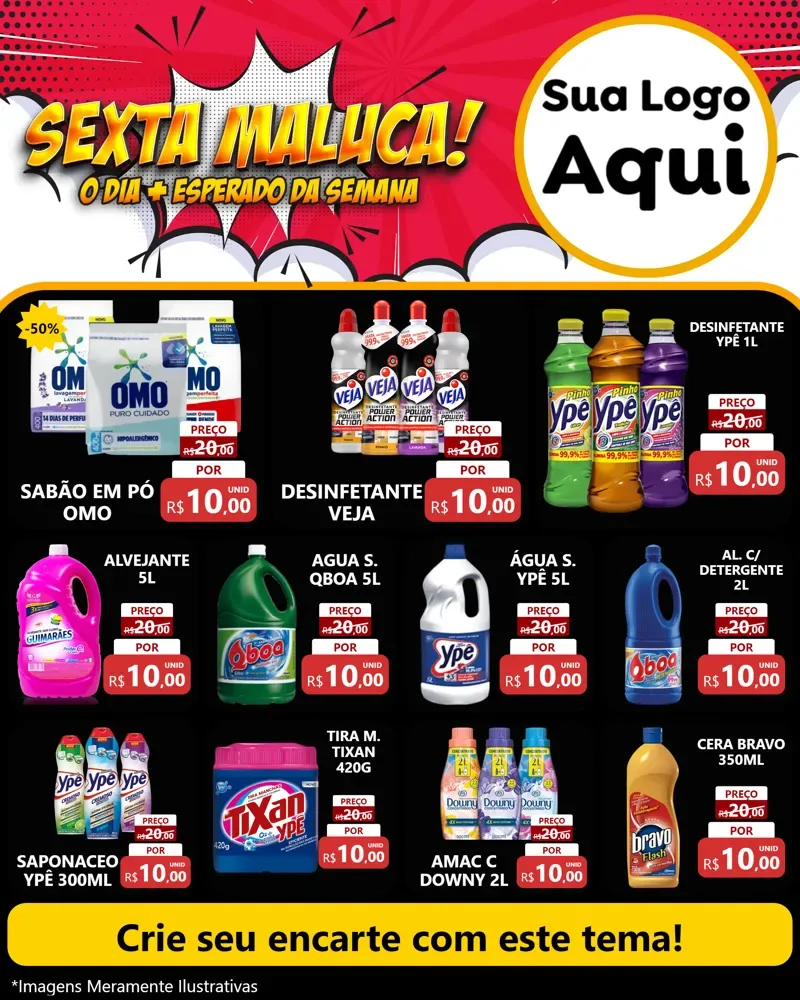 Modelo de Rede Social para Feed Instagram com o tema Sexta Maluca! para Produtos de Limpeza