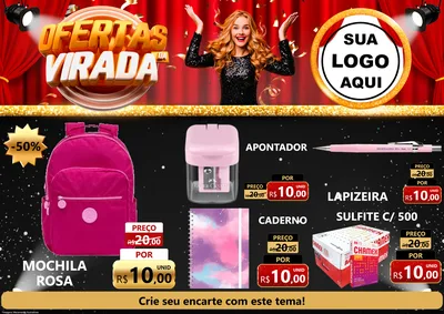 Modelo de Encarte para Encarte A4 Horizontal com o tema Ofertas da Virada para Papelaria