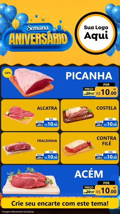 Modelo de TV para TV Vertical com o tema Semana de Aniversário para Açougue