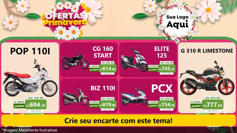 Modelo de TV para TV Horizontal com o tema Ofertas de Primavera para Concessionaria de Motos