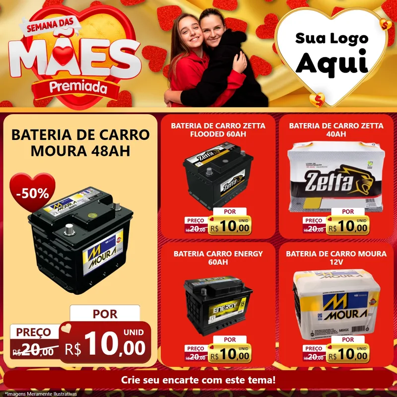 Modelo de Rede Social para Feed Facebook com o tema Semana das Mães Premiada para Baterias Elétricas