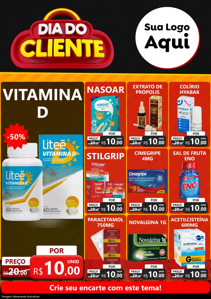 Modelo de Encarte para Encarte A4 Vertical com o tema Dia do Cliente para Farmácia