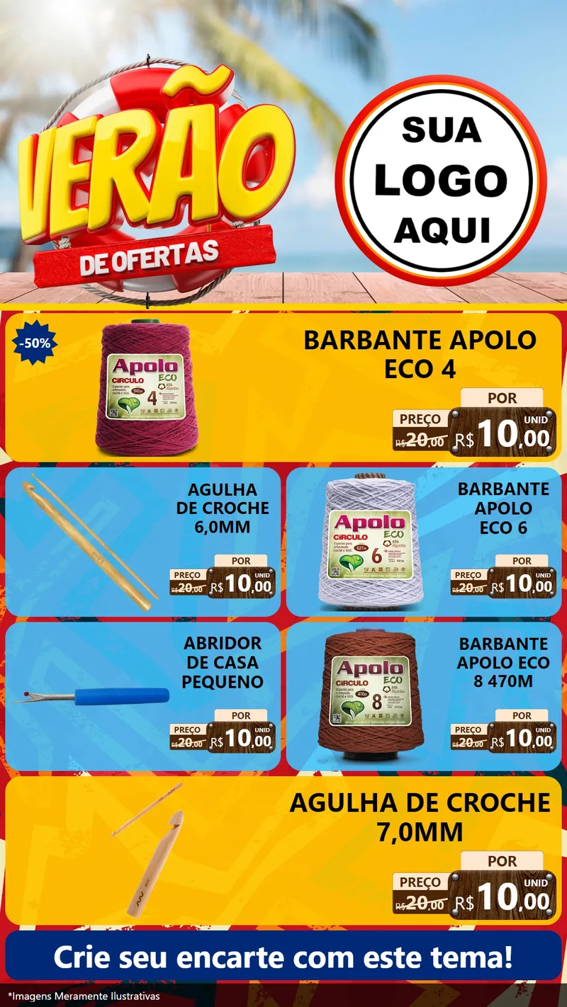 Modelo de TV para TV Vertical com o tema Verão de Ofertas para Armarinho e Aviamentos