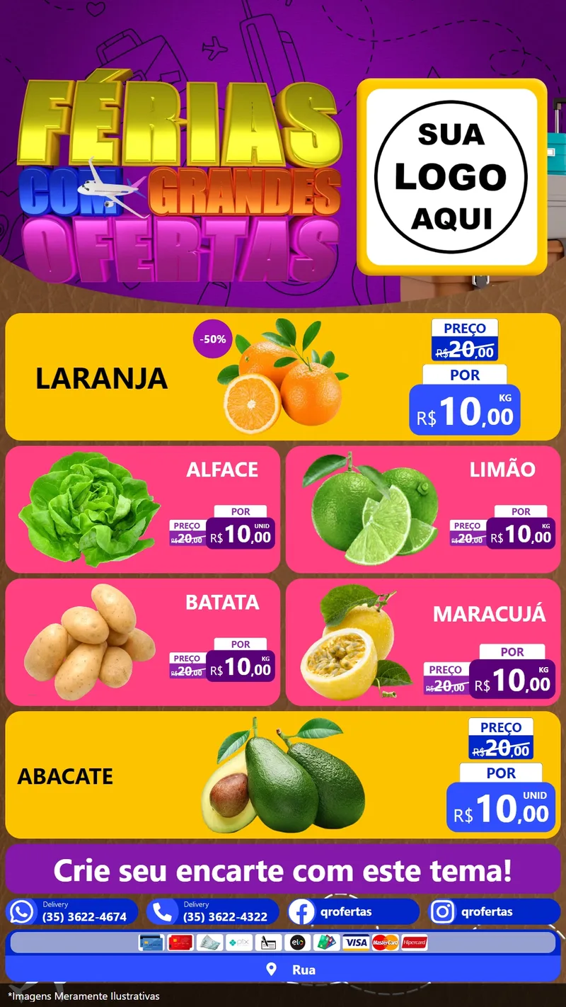 Modelo de TV para TV Vertical com o tema Férias com Grandes Ofertas para Hortifrúti