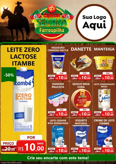 Modelo de Encarte para Encarte A4 Vertical com o tema Especial Semana Farroupilha para Frios e Laticínios