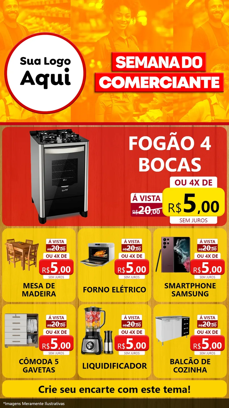 Modelo de Rede Social para Stories com o tema Semana do Comerciante para Móveis e Eletro