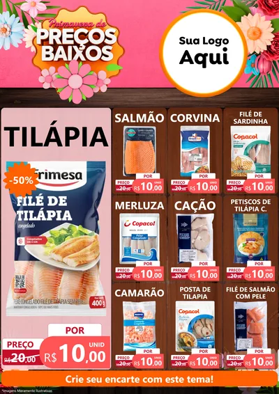 Modelo de Encarte para Encarte A4 Vertical com o tema Primavera de Preços Baixos para Peixaria