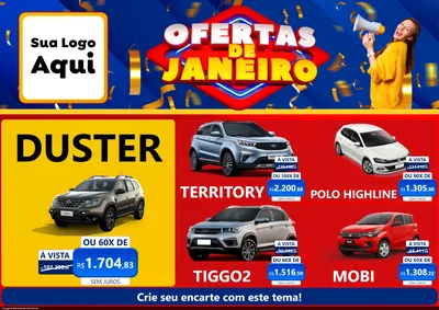 Modelo de Encarte para Encarte A4 Horizontal com o tema Ofertas de Janeiro para Concessionaria de Carros