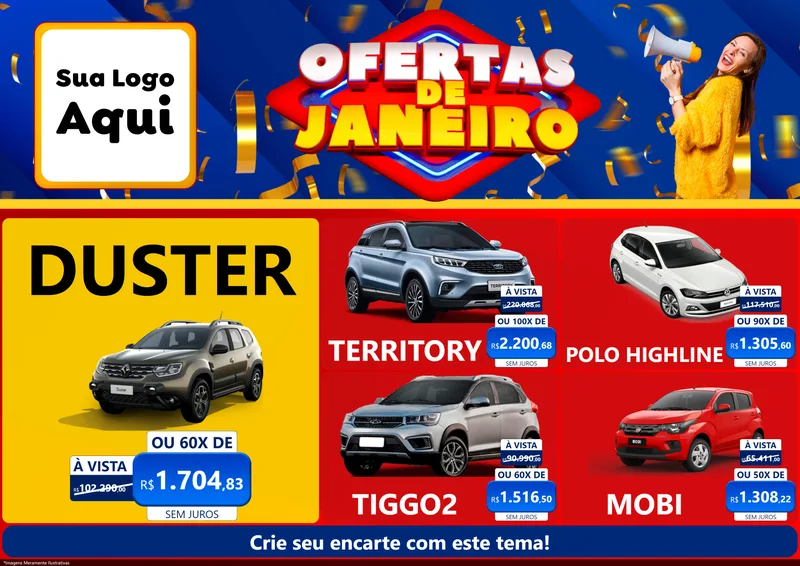 Modelo de Encarte para Encarte A4 Horizontal com o tema Ofertas de Janeiro para Concessionaria de Carros