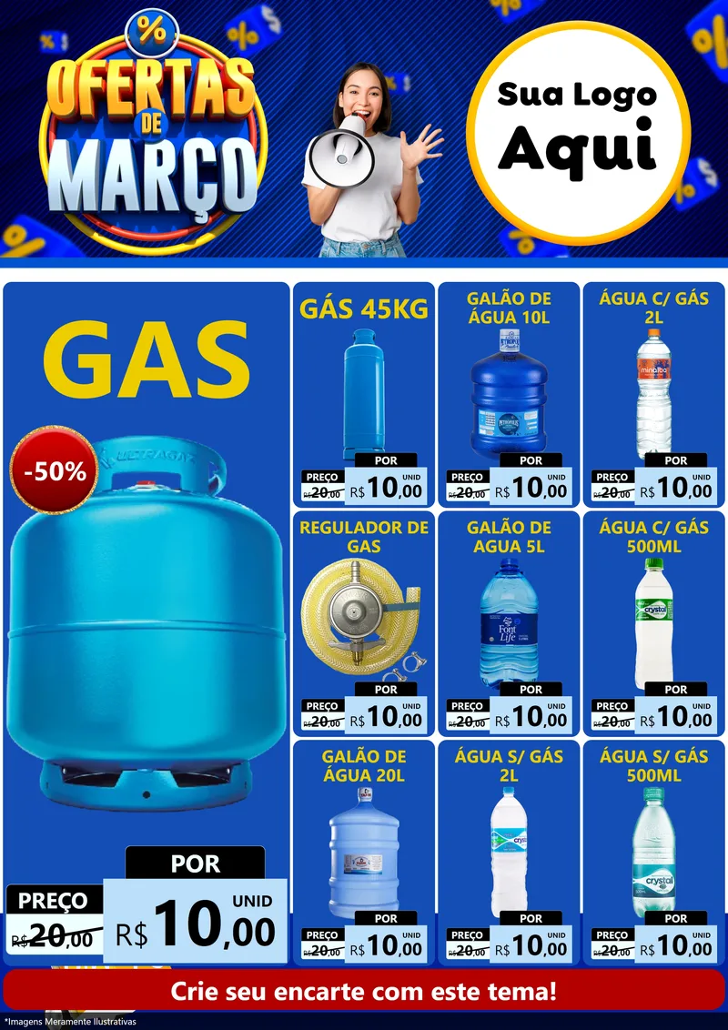 Modelo de Encarte para Encarte A4 Vertical com o tema Ofertas de Março para Água e gás