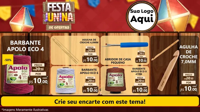 Modelo de TV para TV Horizontal com o tema Festa Junina de Ofertas para Armarinho e Aviamentos