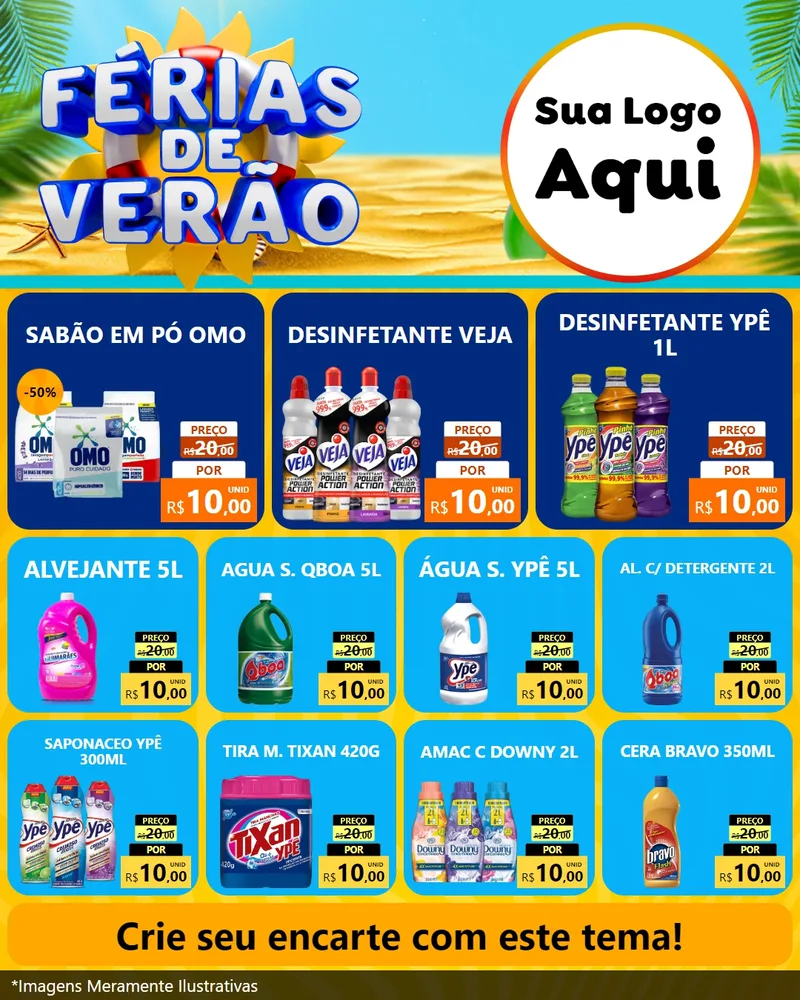 Modelo de Rede Social para Feed Instagram com o tema Férias de Verão para Produtos de Limpeza