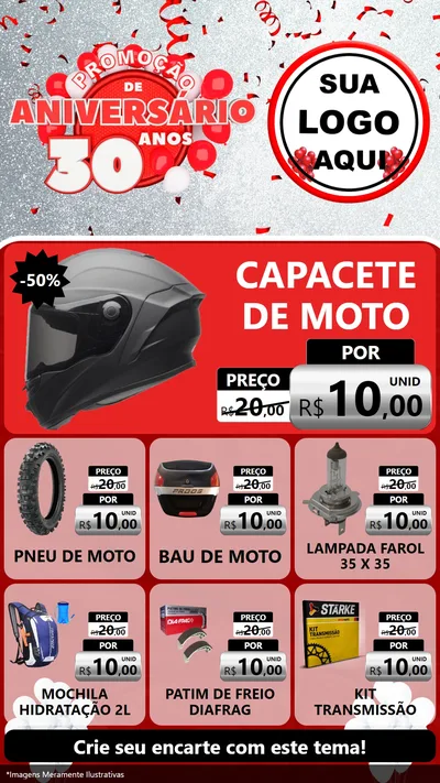 Modelo de Rede Social para Stories com o tema Promoção de Aniversário - 30 Anos para Moto peças