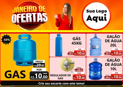 Modelo de Encarte para Encarte A4 Horizontal com o tema Janeiro de Ofertas para Água e gás