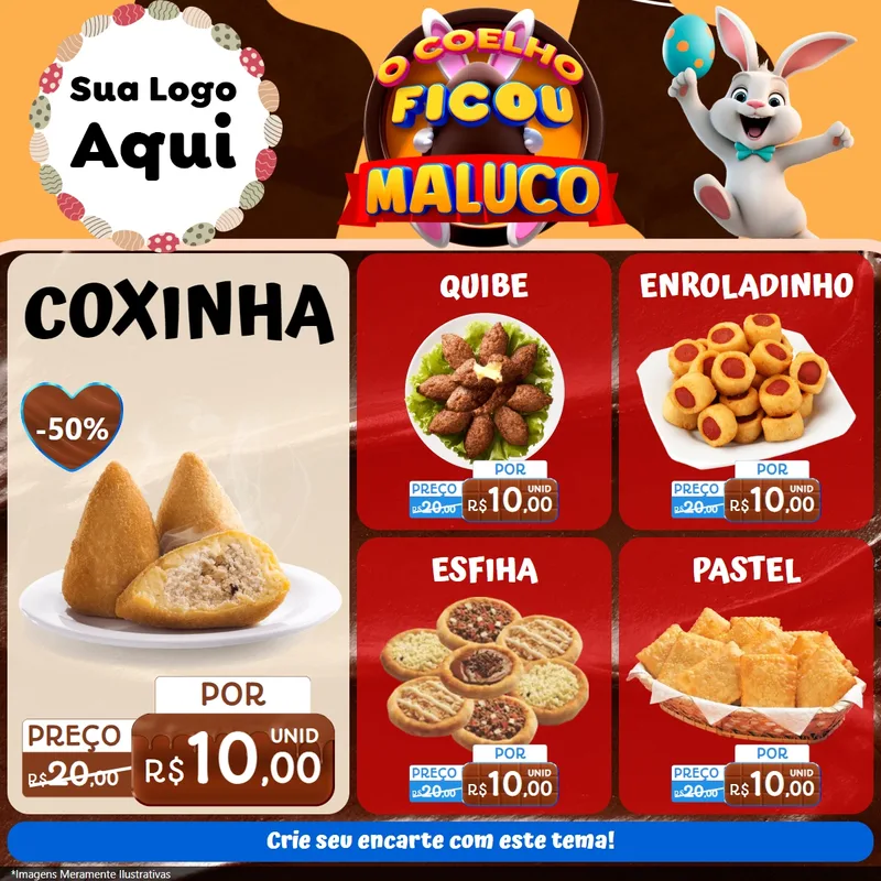 Modelo de Rede Social para Feed Facebook com o tema O Coelho Ficou Maluco - Páscoa para Salgadaria