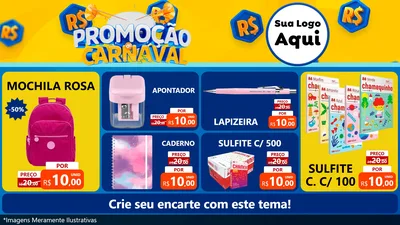 Modelo de TV para TV Horizontal com o tema Promoção de Carnaval para Papelaria
