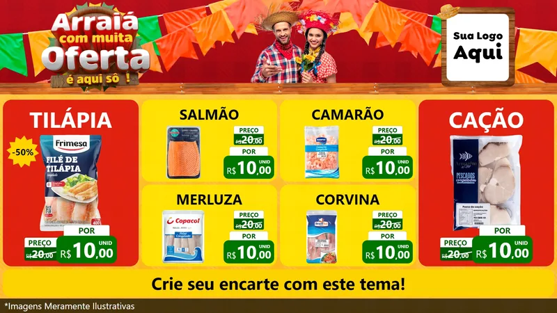 Modelo de TV para TV Horizontal com o tema Arraiá Com Muita Oferta - É Aqui Sô! para Peixaria