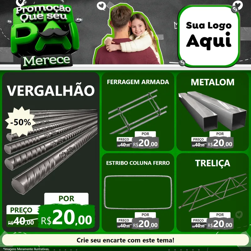 Modelo de Rede Social para Feed Facebook com o tema Promoção Que seu Pai Merece para Ferragens