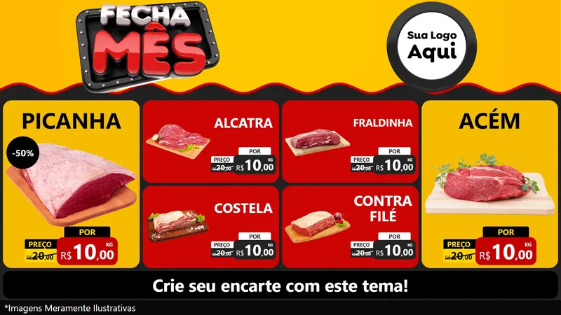 Modelo de TV para TV Horizontal com o tema Fecha Mês para Açougue