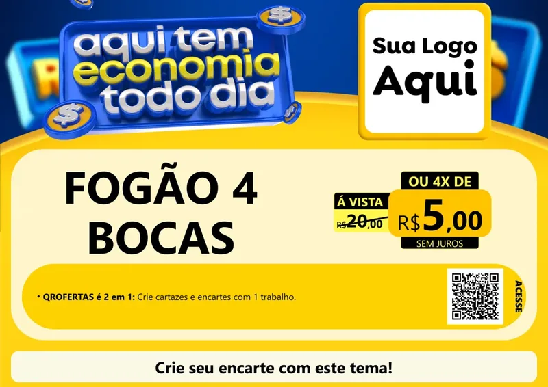 Modelo de Cartaz para Cartaz A4 Horizontal com o tema Aqui Tem Economia Todo Dia para Móveis e Eletro