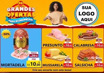 Modelo de Encarte para Encarte A4 Horizontal com o tema Grandes Ofertas Para Economizar! para Frios e Laticínios