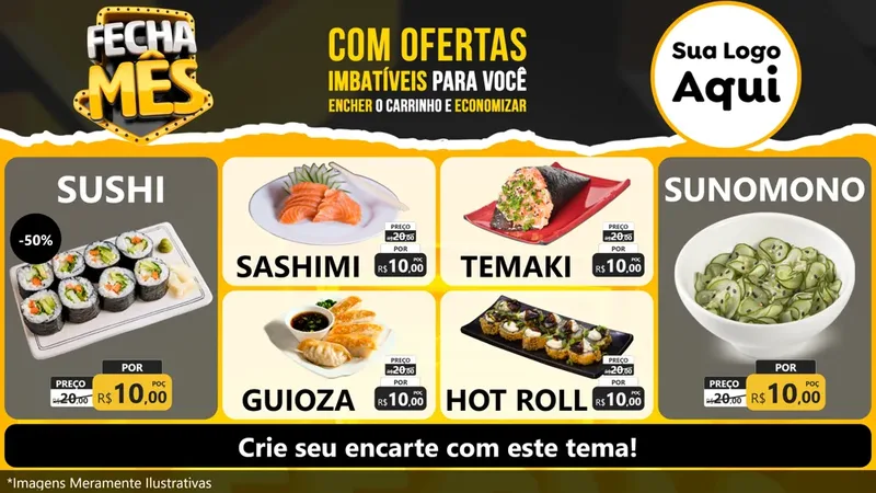 Modelo de TV para TV Horizontal com o tema Fecha Mês para Comida japonesa