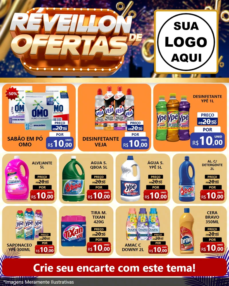 Modelo de Rede Social para Feed Instagram com o tema Réveillon de Ofertas para Produtos de Limpeza