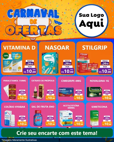 Modelo de Rede Social para Feed Instagram com o tema Carnaval de Ofertas para Farmácia