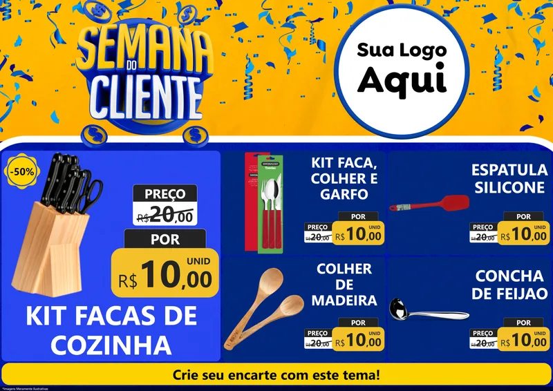 Modelo de Encarte para Encarte A4 Horizontal com o tema Semana do Cliente para Utilidades Domésticas