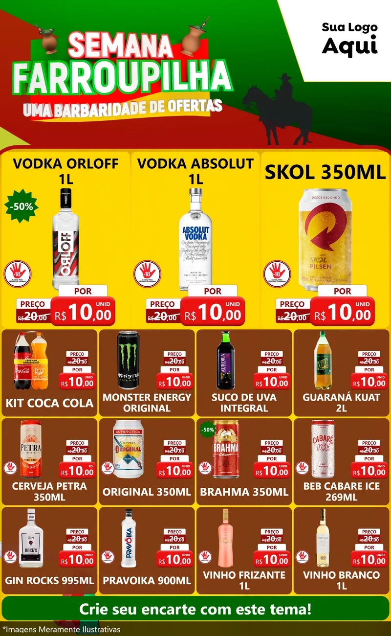 Modelo de Encarte para Encarte Grande com o tema Semana Farroupilha - Uma Barbaridade de Ofertas para Distribuidora de bebidas