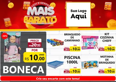 Modelo de Encarte para Encarte A4 Horizontal com o tema Mais Barato para Brinquedos