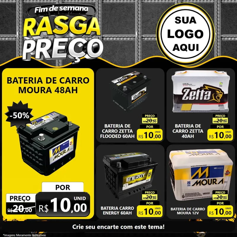 Modelo de Rede Social para Feed Facebook com o tema Fim de Semana Rasga Preço para Baterias Elétricas