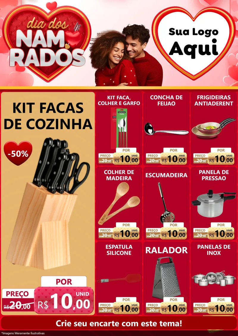 Modelo de Encarte para Encarte A4 Vertical com o tema Dia dos Namorados para Utilidades Domésticas
