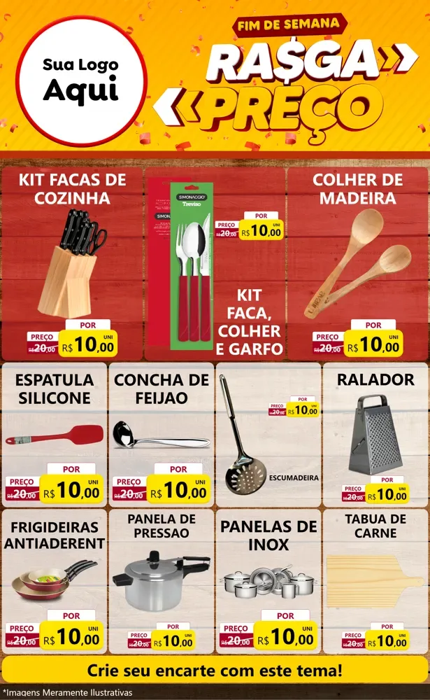 Modelo de Encarte para Encarte Grande com o tema Fim de Semana Rasga Preços para Utilidades Domésticas