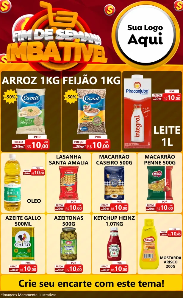 Modelo de Encarte para Encarte Grande com o tema Fim de Semana Imbatível para Supermercado