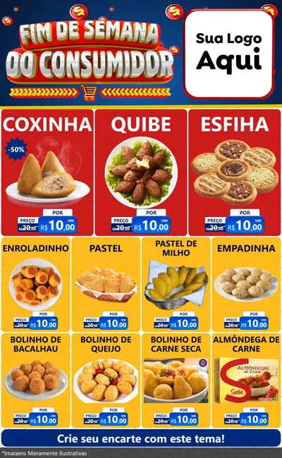 Modelo de Encarte para Encarte Grande com o tema Fim de Semana do Consumidor para Salgadaria