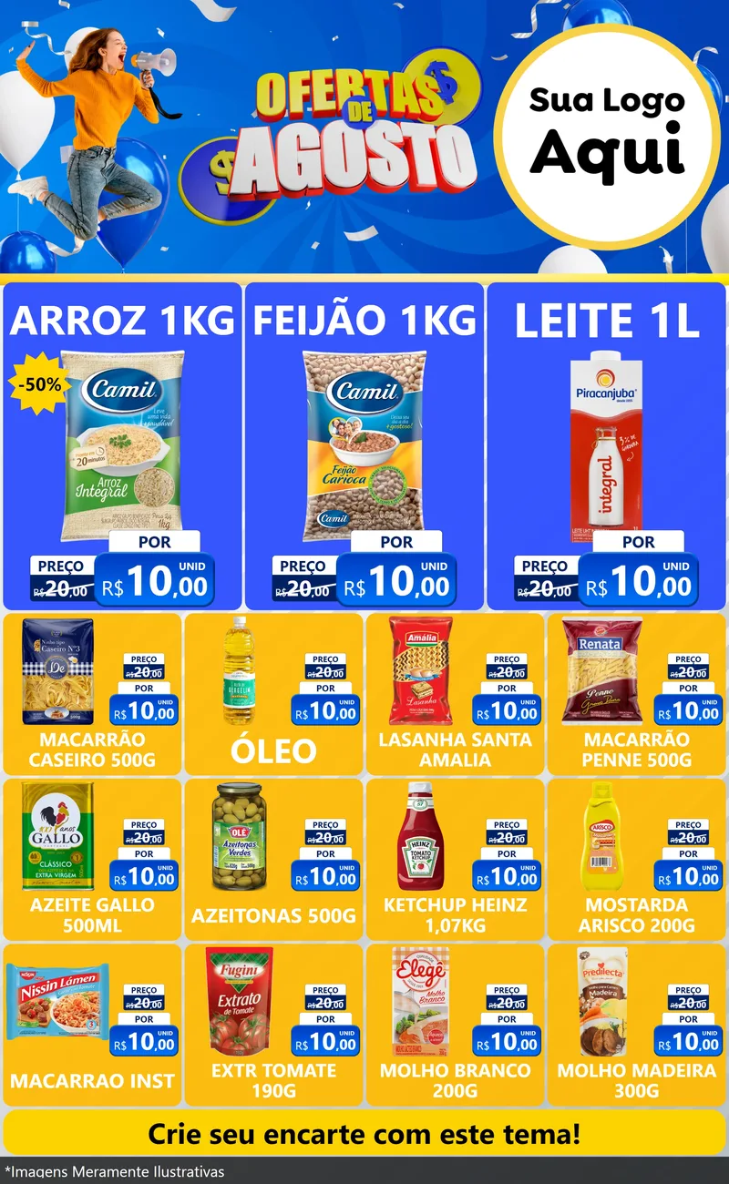 Modelo de Encarte para Encarte Grande com o tema Ofertas de Agosto para Supermercado