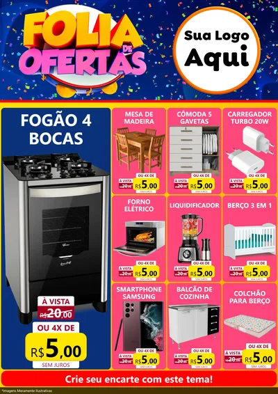 Modelo de Encarte para Encarte A4 Vertical com o tema Folia de Ofertas para Móveis e Eletro